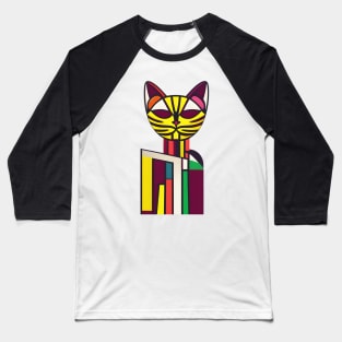 Abstract Geometric Cubist Cat Baseball T-Shirt